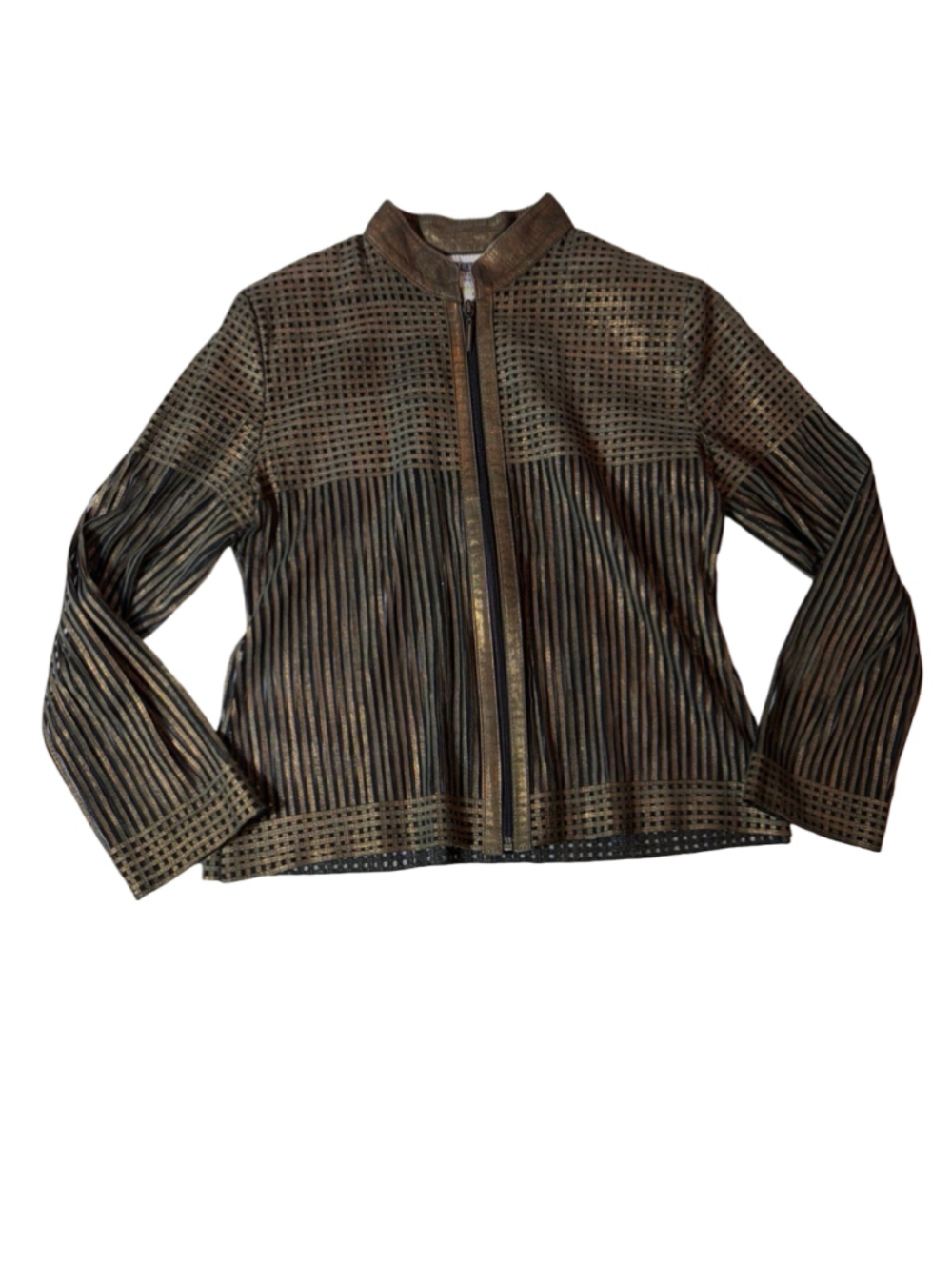 Stillman Studio Lamb Leather Jacket Women’s M Metallic Bronze Openwork Zip